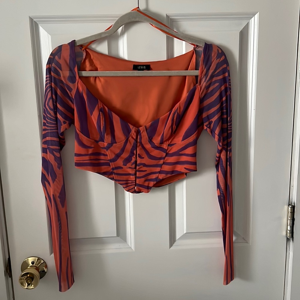 Long sleeve crop corsette top, coral and purple!